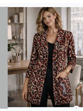 Maggie Barnes Womens 3X Red Black Abstract Jacket Blazer 26/28 Boho Professional